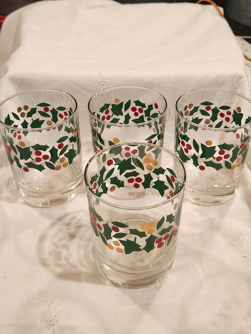 Vintage~4 Anchor Hocking~Holly~Low Ball Whiskey Glasses (B24)